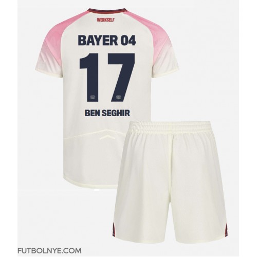 Camiseta Bayer Leverkusen Eliesse Ben Seghir #17 Visitante Equipación para niños 2025-26 manga corta (+ pantalones cortos)